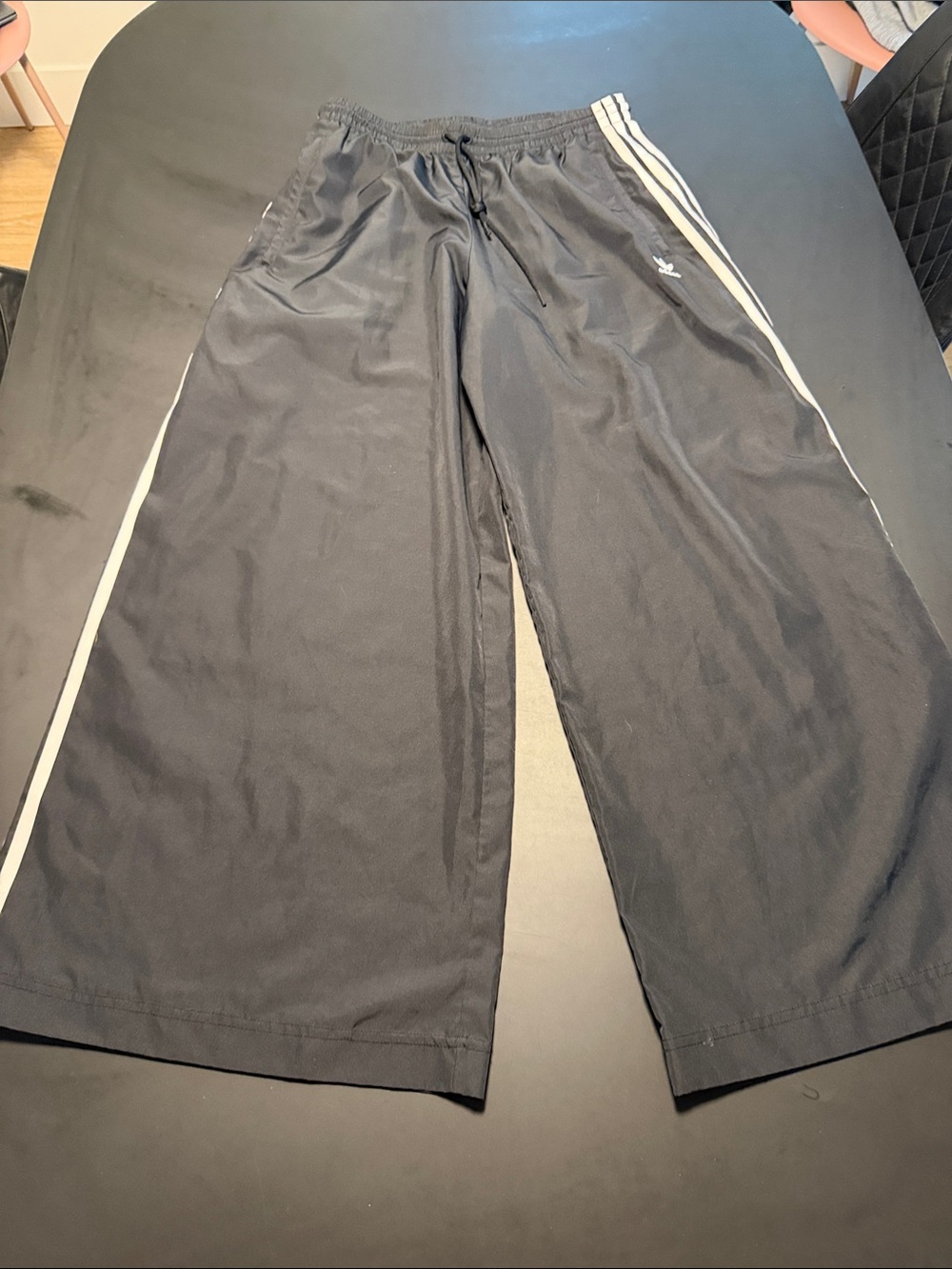 adidas Wide Leg Track Pants with White Side Stripes